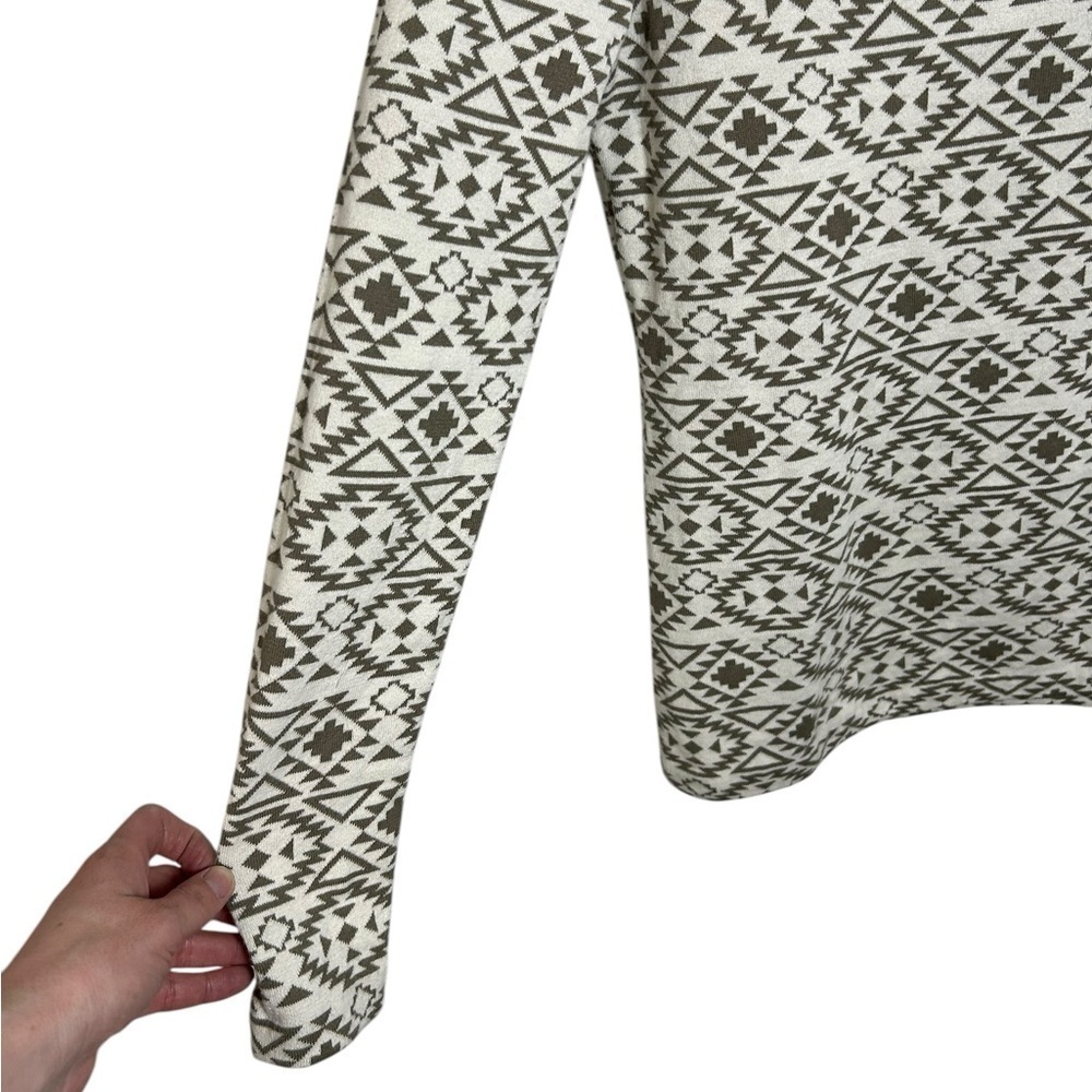 Duluth Trading Co Women’s Coolmax Mock Neck Cream Olive Aztec Pullover medium - Picture 3 of 14